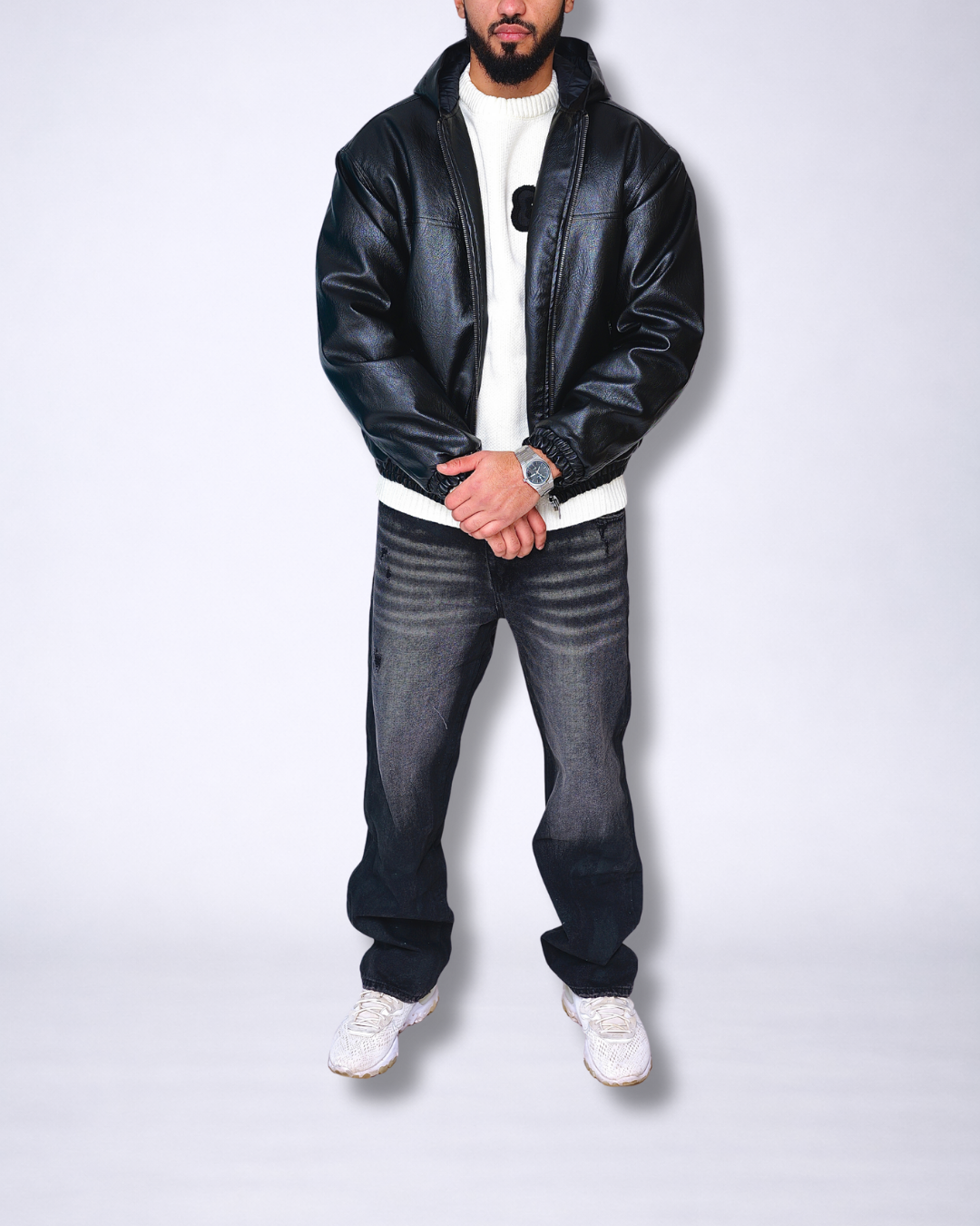 Veste en cuir capuche