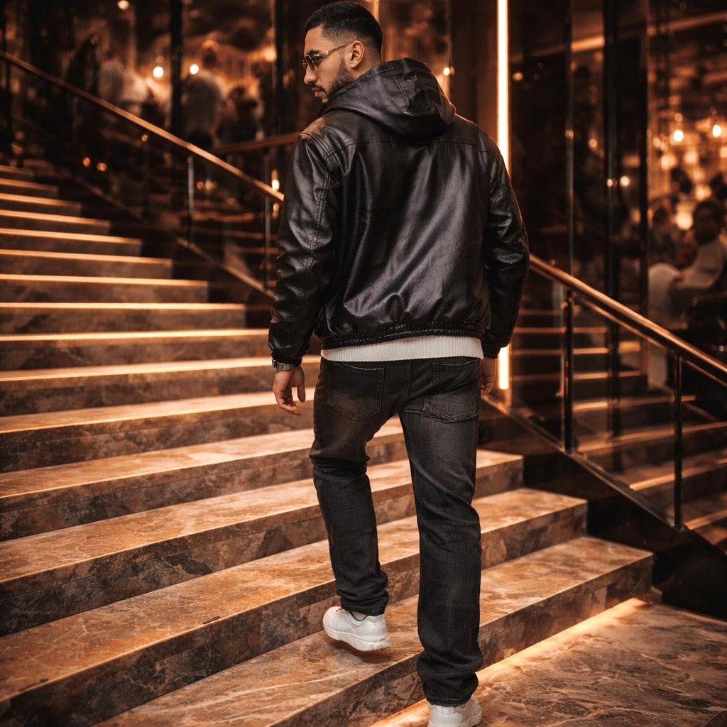 Veste en cuir capuche