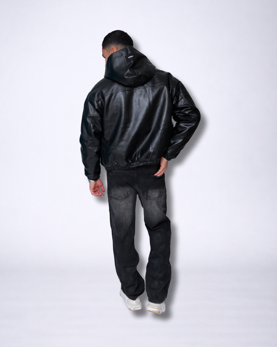 veste en cuir capuche