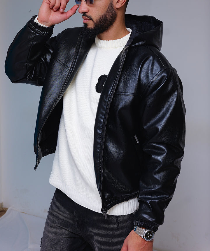 veste en cuir capuche